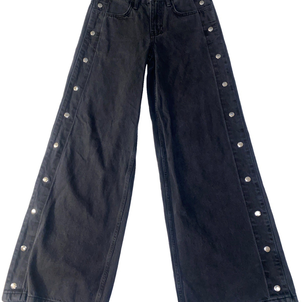 European Nicoli Spain Faded Black Wide Leg Jeans Y2K Style Baggy US 4 EU 34